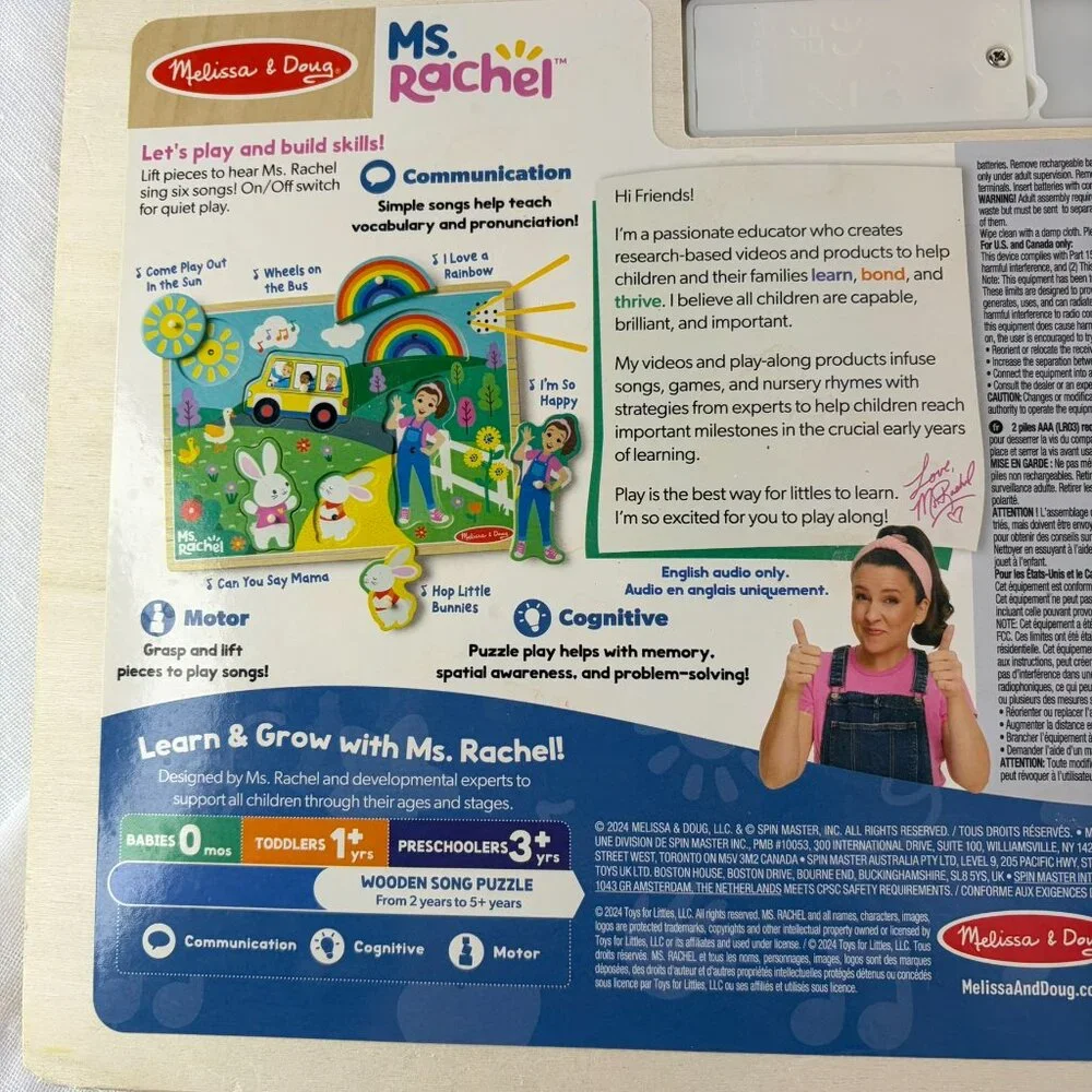 Melissa & Doug Ms. Rachel Wooden Musical Peg Puzzle Toddler Tested & Working